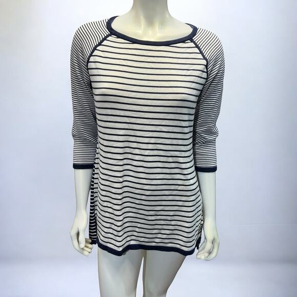 Talbots Medium Striped Long Sleeve Knit Top - Dark Blue & White - Picture 1 of 10